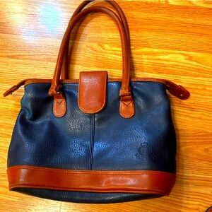 Tandem Tan-Sac Dark Navy & Brown Genuine Leather Tote Bag